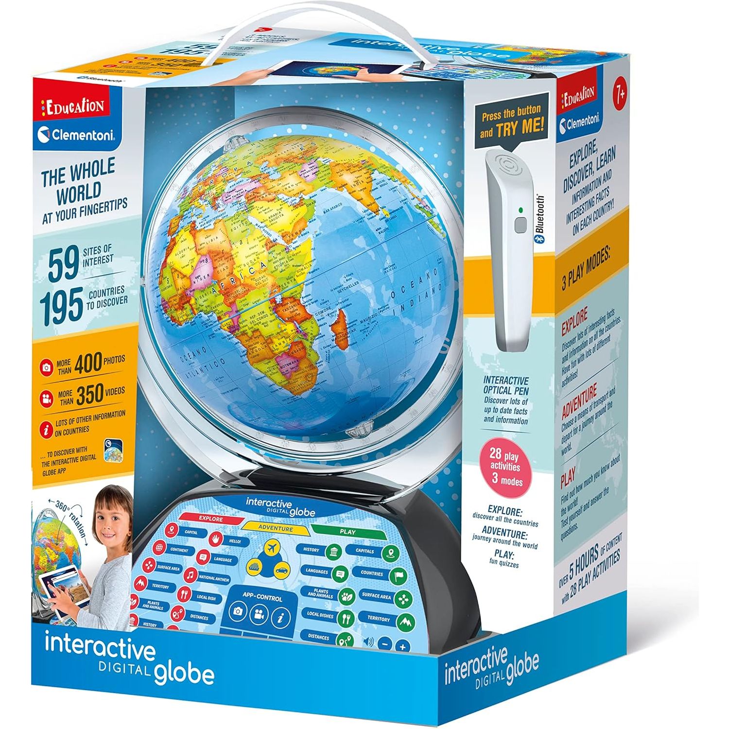 Clementoni Digital Interactive Globe Light-Up World Globe with Talking Pen & App (Ages 7+)