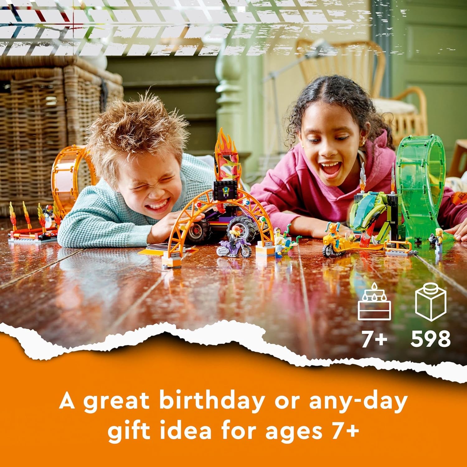 LEGO City Stuntz Double Loop Stunt Arena (60339) – Monster Truck Playset with Motorcycles, Ramp & 7 Minifigures, Age 7+