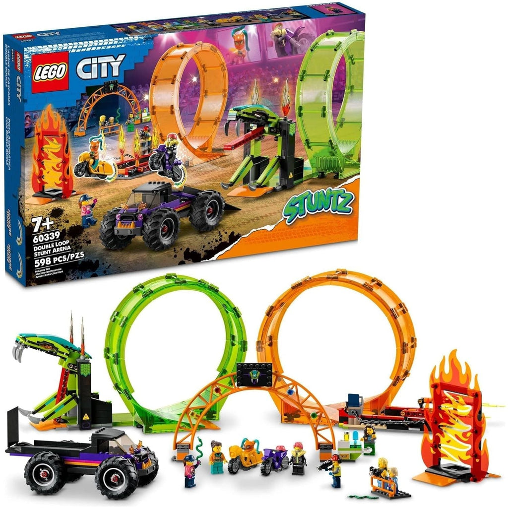 LEGO City Stuntz Double Loop Stunt Arena (60339) – Monster Truck Playset with Motorcycles, Ramp & 7 Minifigures, Age 7+