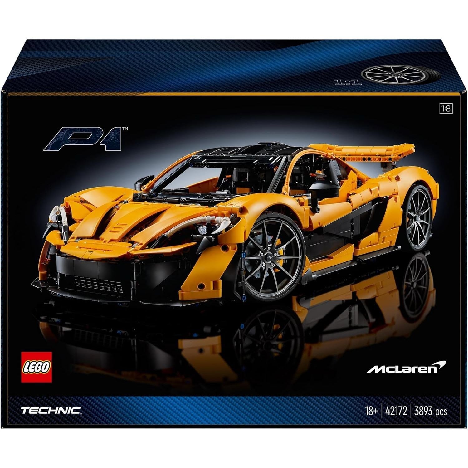 LEGO Technic McLaren P1 Hypercar Building Set (42172) – V8 Piston Engine, 7-Speed Gearbox, Collectible Scale Model for Adults