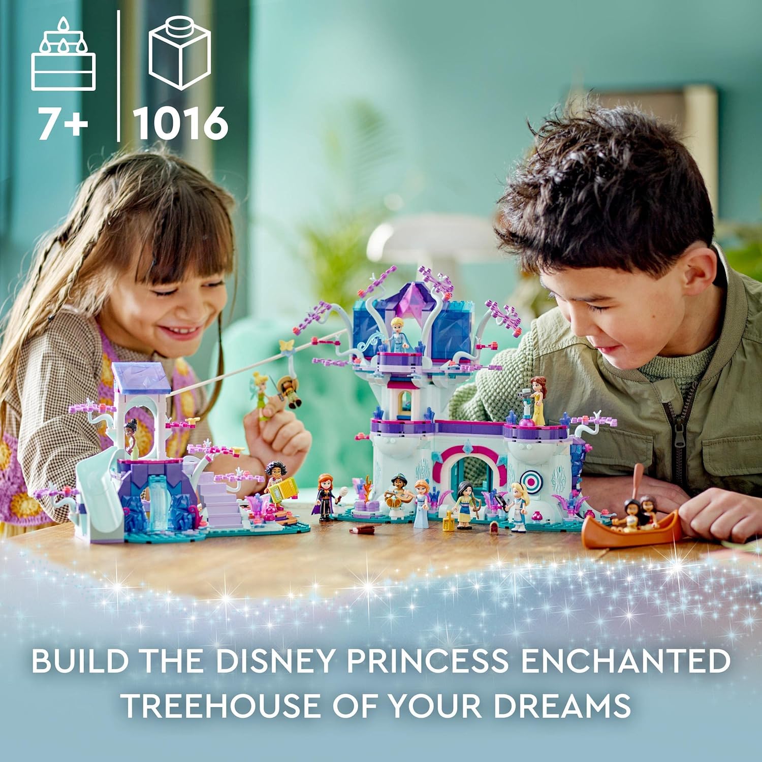 LEGO Disney The Enchanted Treehouse (Set 43215) – 13 Mini-Doll Figures Including Princess Jasmine, Elsa, Anna & Moana, 2-Level Buildable Toy, Gift for Kids 7+, Disney 100 Set